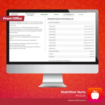 Module valeurs nutritionnelles Prestashop - valeurs nutritionnelles