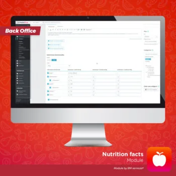 Module valeurs nutritionnelles Prestashop - backoffice